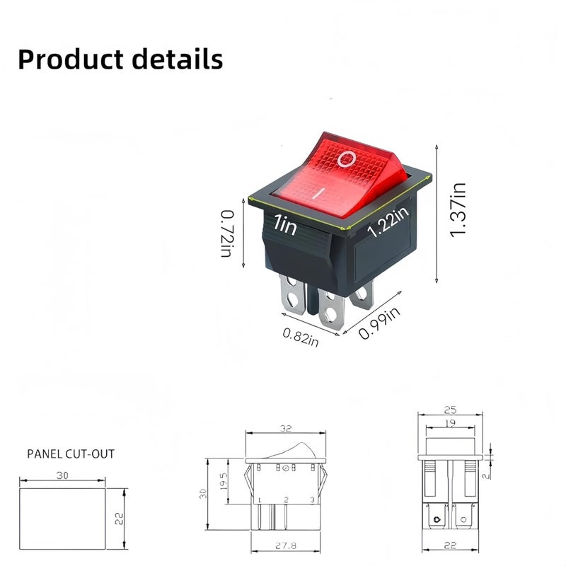 Uiivup 1Pcs KCD4-16A/250V 20A/125V AC on/Off Switch，Red Light 4 Pin Rocker Switch,Suitable for Water dispensers, Motorcycle Lights, Toy Cars, Treadmills, Electronic Device Power switches,ect - Image 2